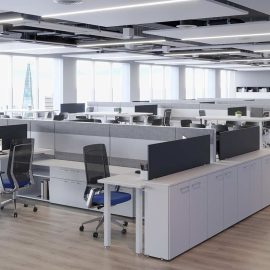 Escritorios Plano 4 con Mamparas Vetro