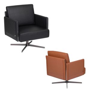 Sillones de visita giratorios en negro y marrón con diseño moderno y base de metal.