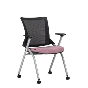 Silla Flex con estructura metálica y asiento de tela en color rosa, equipada con ruedas para movilidad.